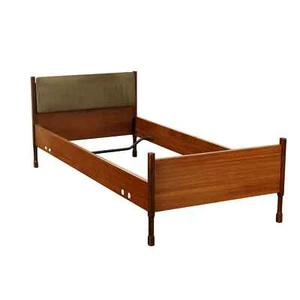 Vintage Bed Teak Veneer Leatherette Italy 1960s - Picture 1 of 9