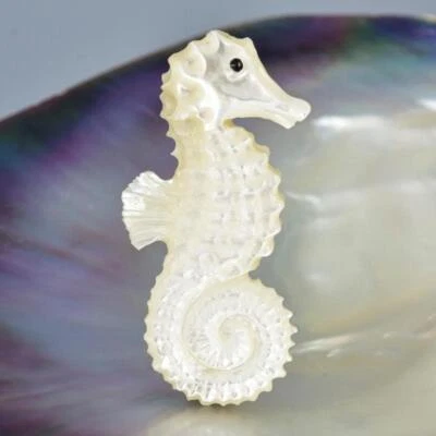 Seepferdchen Design Perlmutt Geschnitzter Skulptur Kollektion Schmuck 7.65g - Bild 1 von 4