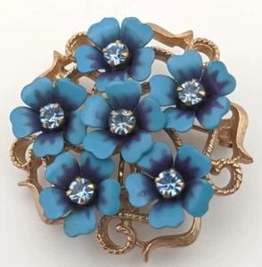 Vintage Forget Me Not Blue Flower & Gold Brooch/Pendant Signed Avon Grandma Love - Picture 1 of 5
