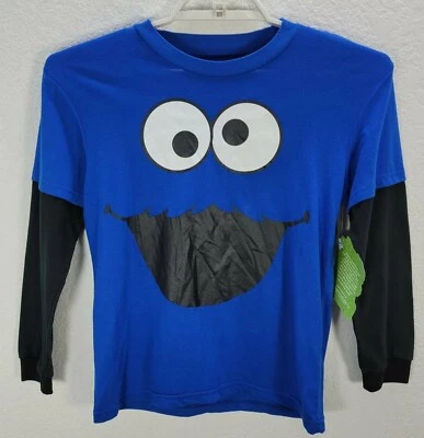 Boys 123 Sesame Street Cookie Monster Blue Black Sweatshirt Pullover Sz 10-12 L  - Image 1 of 4