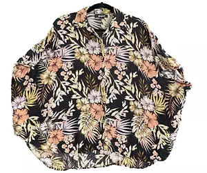 RIP CURL Women Shirt Size M Black Paradise Calling Floral Kimono Sleeves 6-23 - Picture 1 of 10