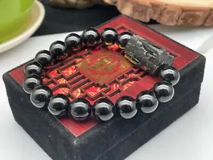 Pulsera de cuentas de turmalina negra piedras preciosas crudas alivia el estrés regalo D090916 - Imagen 1 de 12