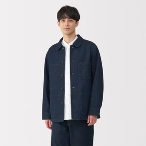 MUJI Hombres Algodón Orgánico Kapok Denim Mono Chaqueta Azul Marino Oscuro FedEx - Imagen 1 de 10