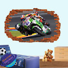 MOTORBIKE RACE COURSE ACTION  3D SMASHED WALL STICKER ROOM DECOR DECAL MURAL YW2