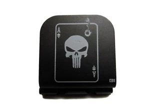 Skull Playing Card With Smoking Bullet Laser Etched Aluminum Hat Clip Brim-it - Picture 1 of 9