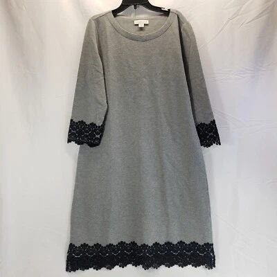 Coldwater Creek Mujer Mediano M Gris Sudadera Vestido Negro Borde Manga Larga Foto 1 de 4