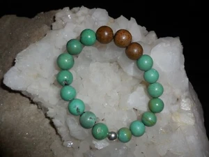 MENS OR WOMENS EXOTIC WOOD BEAD AND TURQUOISE BRACELET - Picture 1 of 4
