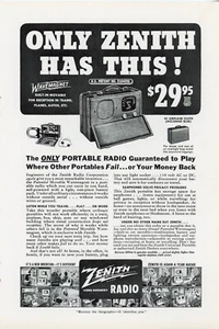 1940 Zenith Portable Radio Vintage Ad Movable Wavemagnet Early Earphones - Picture 1 of 1