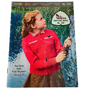 Patons Knitting Book No. 535 Vintage Knitting Patterns Girls 4 - 14 years - Picture 1 of 12