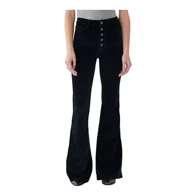 DL1961 Rachel Pantalón Alto Acampanado Terciopelo Negro Talla 26 Leer Entrepierna Alterada Foto 1 de 4