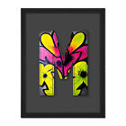 Letter M Neon Yellow Flower Graffiti Alphabet Initial Framed Art Print 18X24 In