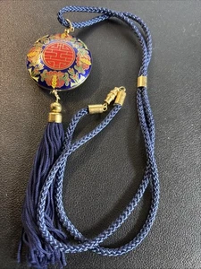 Vintage Cloisonne asiatischer Anhänger doppeltes Glück Quaste Halskette - Bild 1 von 2