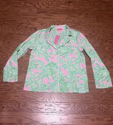Lilly Pulitzer Women's Pink Sand Paradise Long Sleeve Pj Woven Pajama Top, Sz L - Image 1 of 4