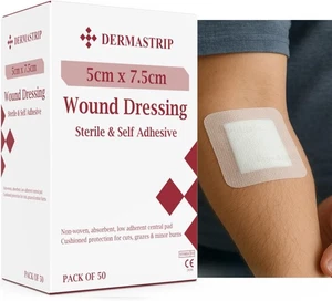 Apósitos para heridas Dermastrip estériles y autoadhesivos de 5 cm x 7,5 cm (paquete de 50) - Imagen 1 de 8