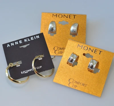 LOTE de pendientes de clip cómodos Ann Klein Monet aro dorado tono plata BA9 Foto 1 de 4