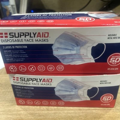 2boxes SupplyAID Disposable 3-Layer Face Mask Box - Set of 50 (BOGO) - Image 1 of 2