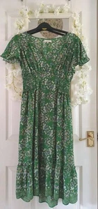 Pretty Green Floral Shirred Waist Summer Midi Dress 👗S M 8 10 12 max studio - Picture 1 of 12