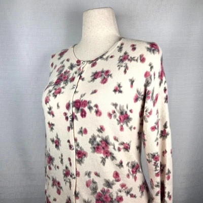 Suéter Cárdigan Talbots Para Mujer L Crema/Rosa Floral Lana de Cordero Cottagecore Foto 1 de 4
