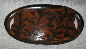 Vintage Hand Carved WOODEN TRAY with Handles ~ 18x9.5" - Picture 1 of 6