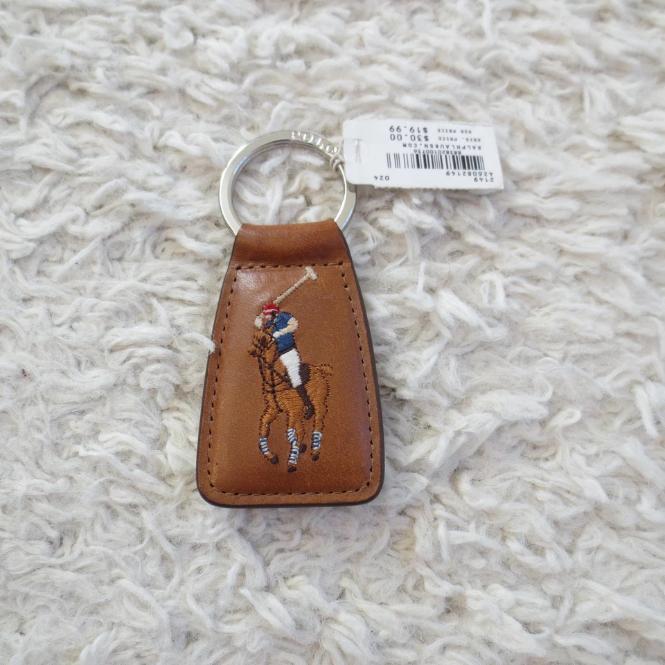 Polo Ralph Lauren Llavero Llavero Cuero Marrón Bordado Pequeño Poni Foto 1 de 4