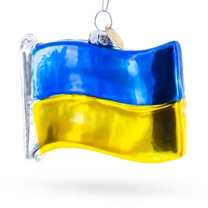 Waving Flag of Ukraine Blown Glass Ornament - Picture 1 of 4
