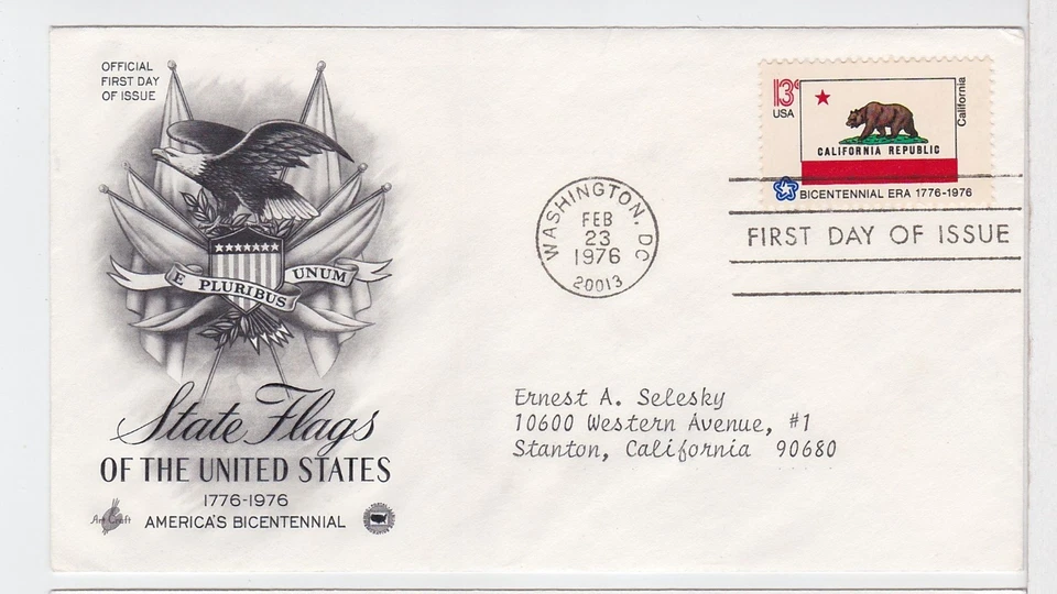 TurtlesTradingPost- State Flag 1976 California #1663 FDC Artcraft Variety Cachet - Image 1 of 1