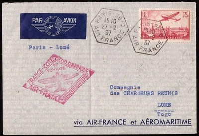 France, 1937 ffc first flight cover to Lomé, Togo      -HK46 - Image 1 of 3