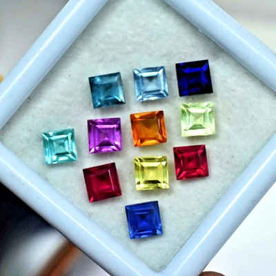 Lote de 6-7 piezas de piedras preciosas sueltas Ceilán corte princesa zafiro mezcla natural de 70 quilates Foto 1 de 4