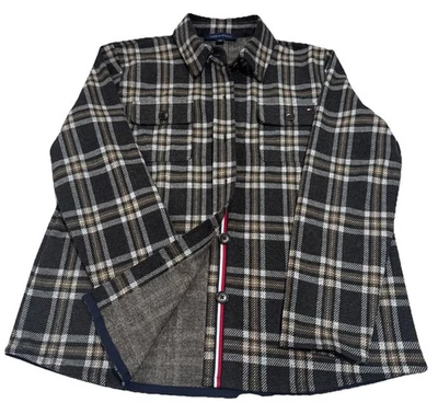 Tommy Hilfiger Mujer Talla Grande Marrón Cuadros Chamarra Manga Larga Bolsillos Logo Foto 1 de 4