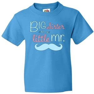 Inktastic Big Sister To A Little Mr Youth T-Shirt Children Sis Girl Mustache Tee - Picture 1 of 8