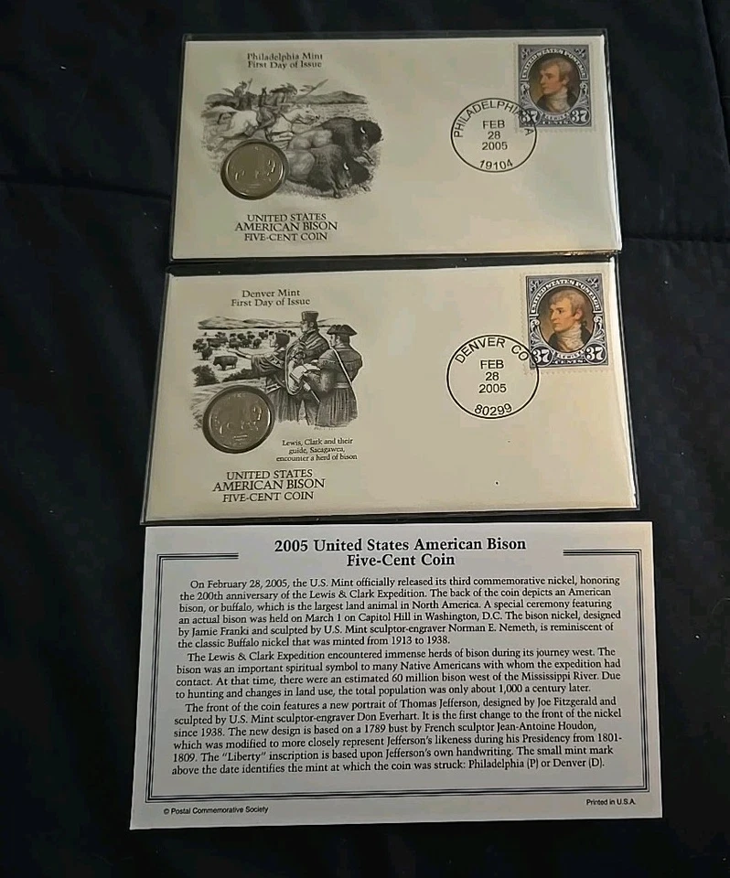 US Five Cent First Day Issue Set American Bison - Philadelphia & Denver Mint  - Image 1 of 4