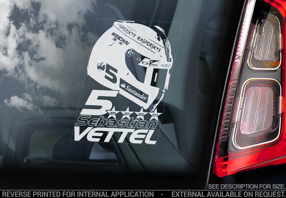 Sebastian Vettel - F1 Car Window Sticker - Ferrari #5 HELMET Formula 1 Sign- V02 - Image 1 of 1