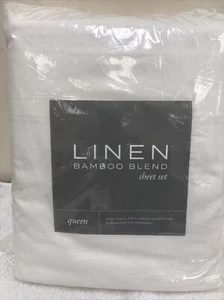 Juego de sábanas de lino mezcla bambú Queen White  - Imagen 1 de 7