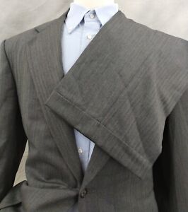 Bespoke Martin Greenfield SUIT Men's Gray Wool 2 Btn Jacket Cuffed Pants Sz 40R