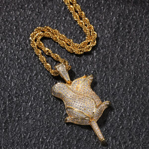 Rose Flower Hip hop Jewelry Gold Filled Full Micro Pave Zircons Pendant Necklace
