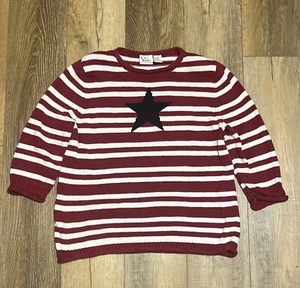 Suéter De Colección CJ Banks Tejido Ramie 0X Rojo Blanco Rayas Estrella Americana EE. UU. Casa de Campo - Imagen 1 de 7