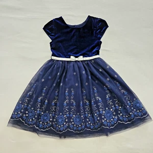 JONA MICHELLE Girls Navy Blue Velvet Formal Dress Tulle Glittery Flowers Size 8 - Picture 1 of 11