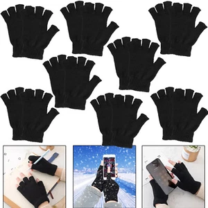 Herren Damen Schwarz Strick Fingerlose Handschuhe Halbfinger Unisex Strickhandschuhe Posten - Bild 1 von 12