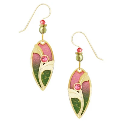 Adajio Sunset Pink & Green Ombre Teardrop Pierced Earrings ~Made in Colorado~ - Image 1 of 4