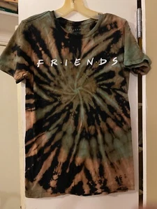 Friends TV Show T Shirt Tie Dye Women's Small 100% Cotton Green Tan Black - Picture 1 of 6