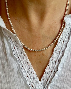 Collar de plata de ley de 4 mm, gargantilla de cuentas redondas de alto pulido joyería en capas - Imagen 1 de 10