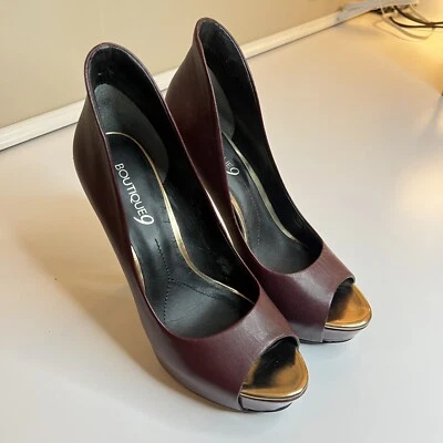 Boutique 9 Burgundy Smooth Open Toe Leather Stiletto Heel Pumps Womens Size 6.5 - Image 1 of 4