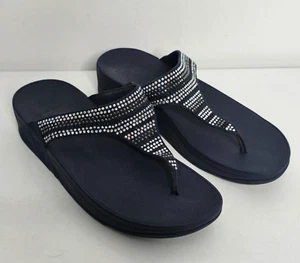 Fit Flop Lulu Womens 8 Blue Crystal Rhinestone Slides Flip Flops Thong Sandals - Picture 1 of 8