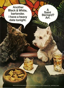 1974 Black & White Scotch Whisky Heublein Funny Dogs At Bar vintage Print AD - Picture 1 of 1