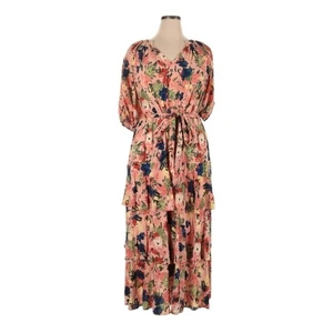 Eloquii Elements Übergröße 16 rosa Blumen Stufen Maxikleid Boho Taille binden neu mit Etikett - Bild 1 von 7