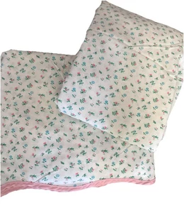 VTG Sears Perma Prest Percale FULL Sheet Set Petite Pink Floral 2 Pc USA - Picture 1 of 5