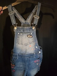 Jordache Girls Shorts Blue Jean Bib Overalls Size 10/12 - Picture 1 of 7