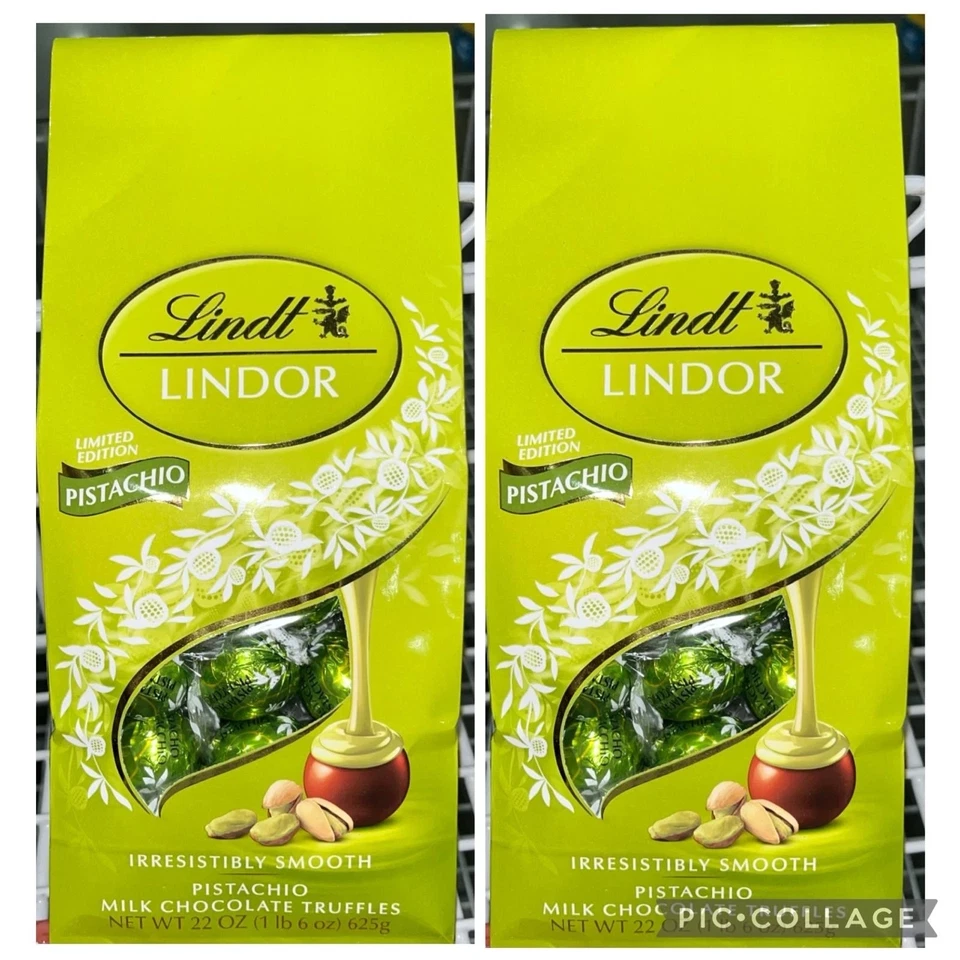 Lindt Lindor Pistachio Milk Chocolate Truffles Limited Edition 1lb 6oz 2 Bags