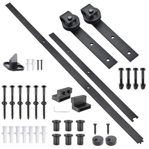 Aquaterior 6.6 Ft Sliding Barn Door Hardware Kit Closet Hang Track Rail Black - Picture 1 of 9