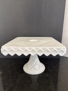 Indiana Colony Monterey Milkglass Square Cake Stand Skirted Rum Well 10" - Picture 1 of 15
